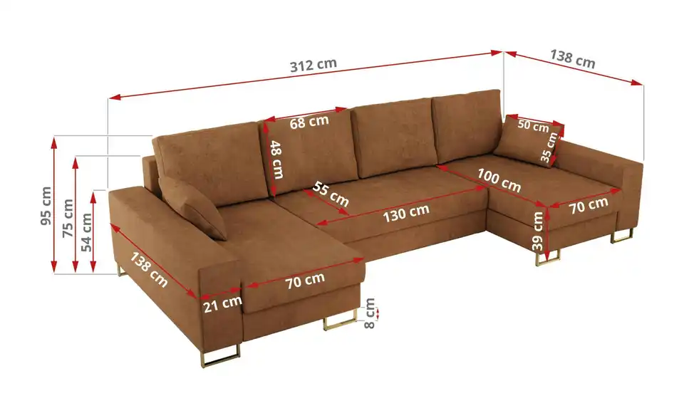 Wohnlandschaft Orange, Bemaßung