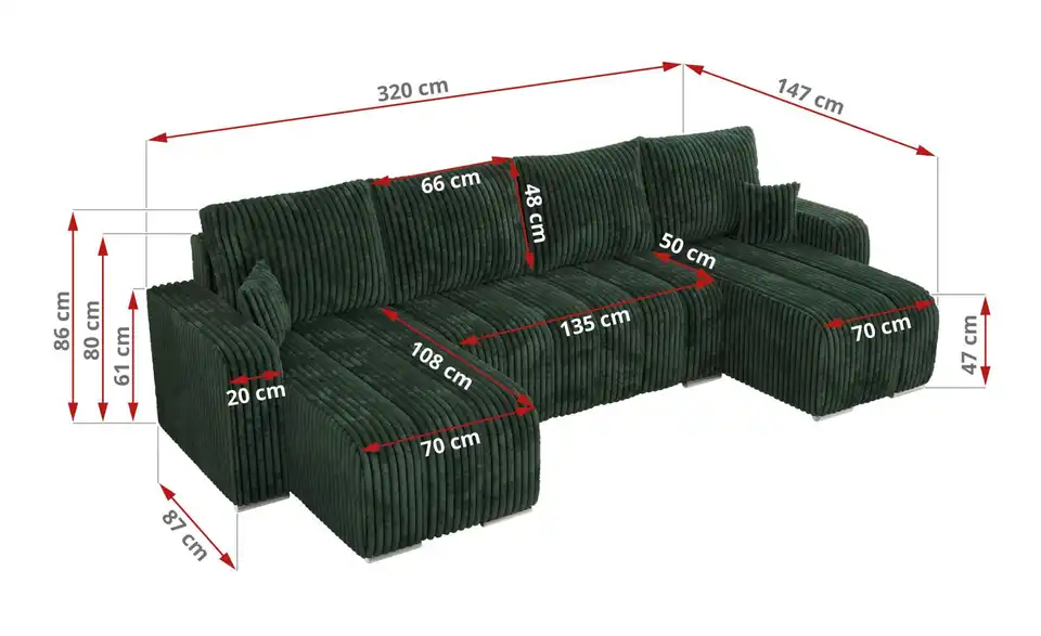 Wohnlandschaft Grün, Bemaßung