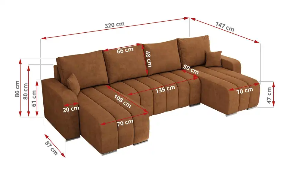 Wohnlandschaft Orange, Bemaßung