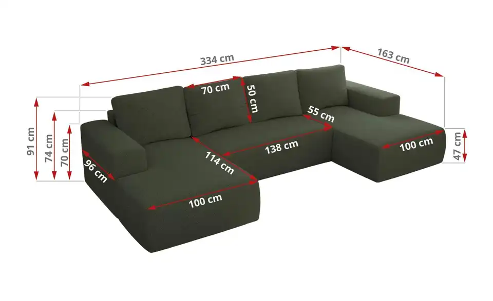 Wohnlandschaft Grün, Bemaßung