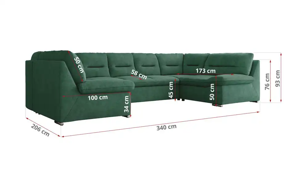 Wohnlandschaft Hellgrau, Bemaßung