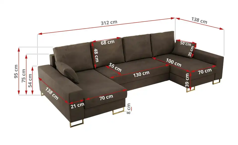 Wohnlandschaft Braun, Bemaßung