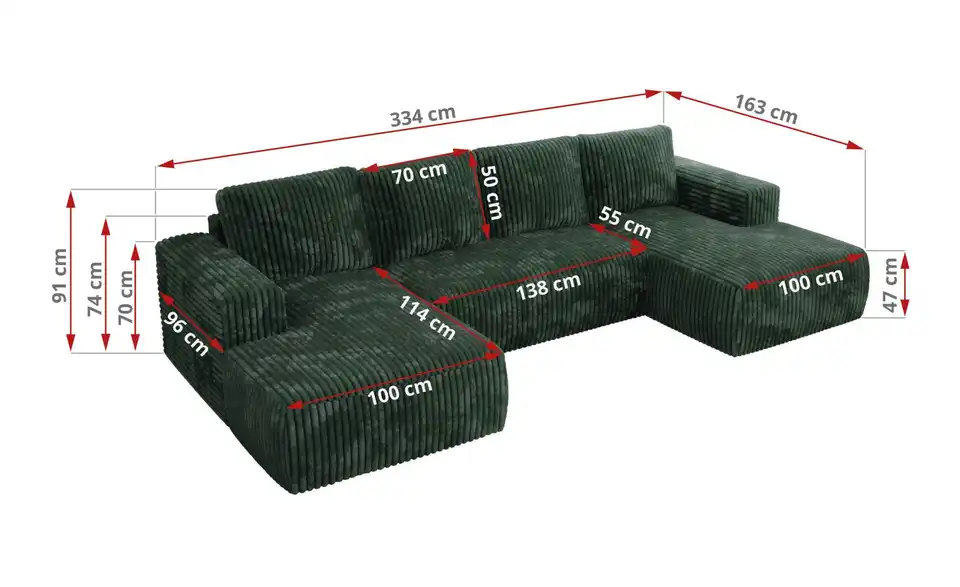 Wohnlandschaft Grün, Bemaßung