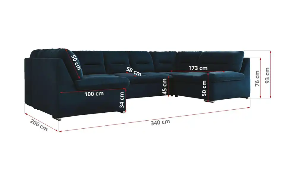 Wohnlandschaft Hellgrau, Bemaßung