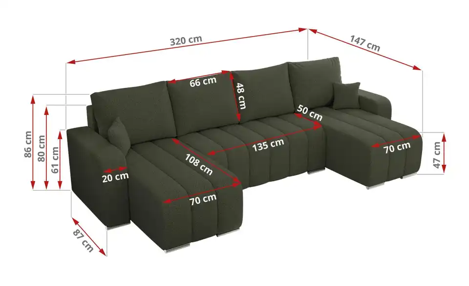 Wohnlandschaft Grün, Bemaßung