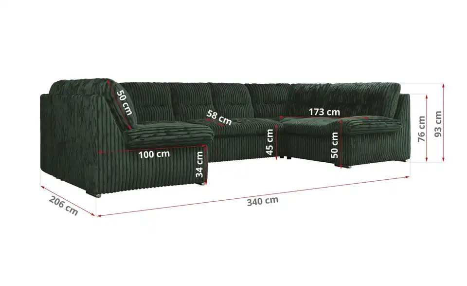 Wohnlandschaft Hellgrau, Bemaßung