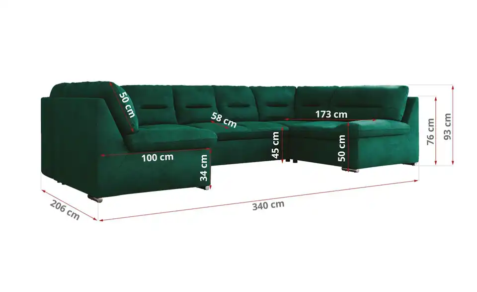 Wohnlandschaft Hellgrau, Bemaßung