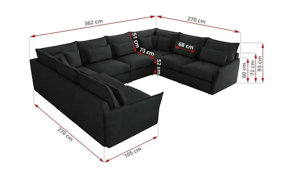 Wohnlandschaft Veroso, Bemaßung