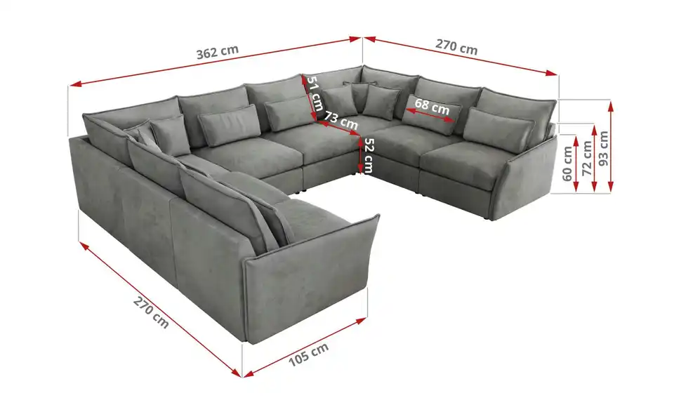 Wohnlandschaft Veroso, Bemaßung