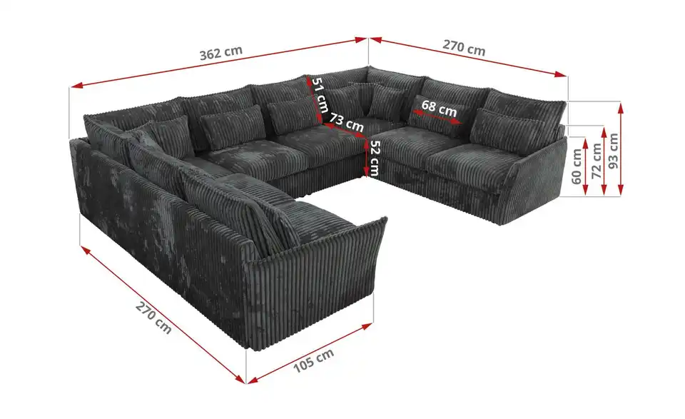 Wohnlandschaft Veroso, Bemaßung