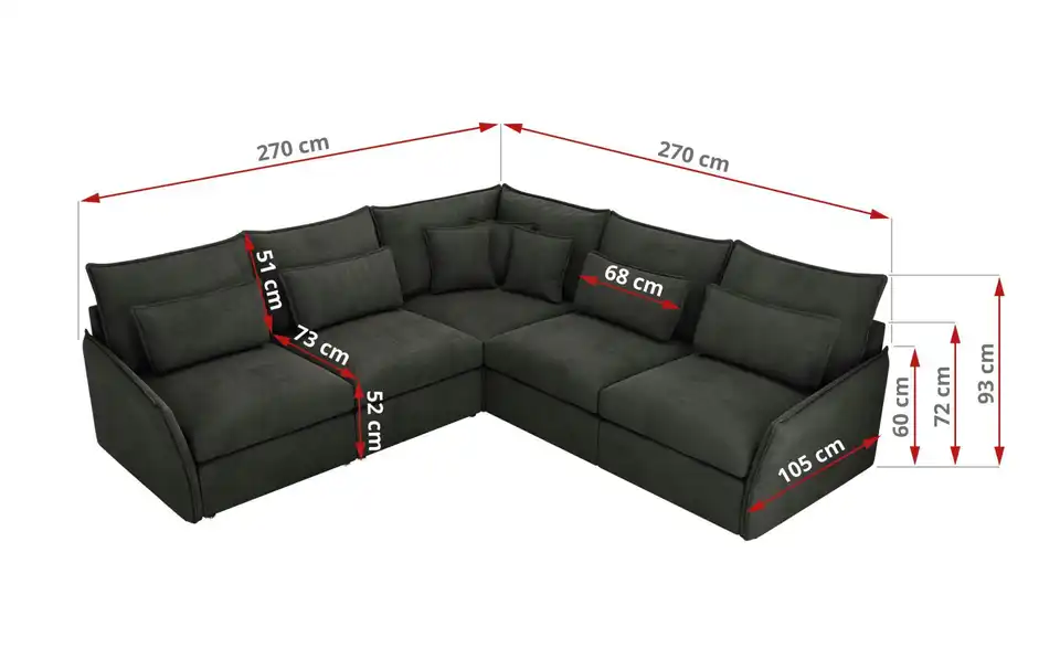 Ecksofa Veroso, Bemaßung