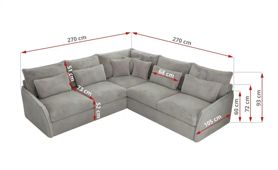 Ecksofa Veroso, Bemaßung