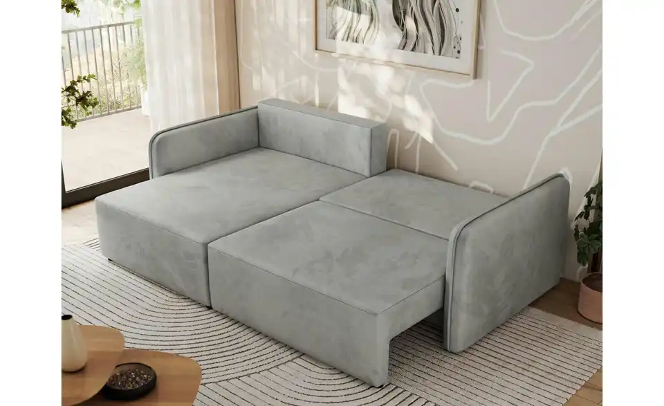 Ecksofa Hellgrau, in Wohnsituation