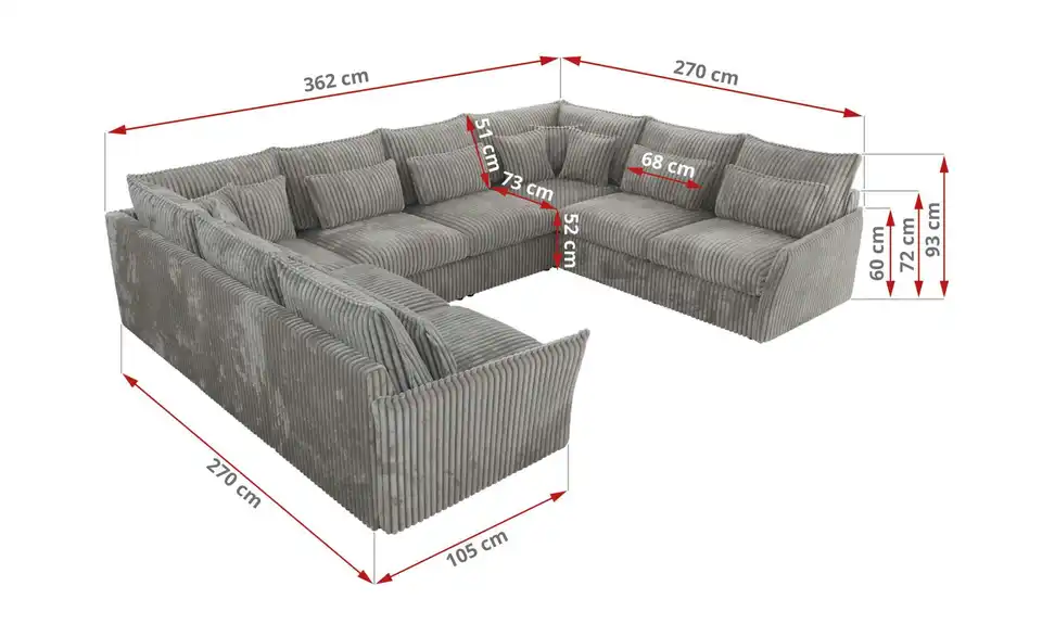 Wohnlandschaft Veroso, Bemaßung