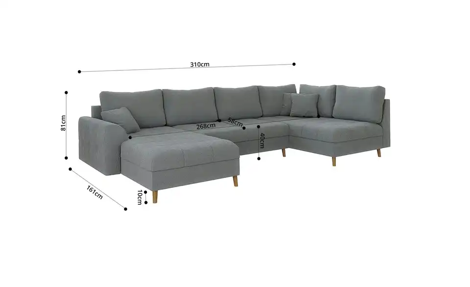 Wohnlandschaft mit Hocker Lars, Bemaßung