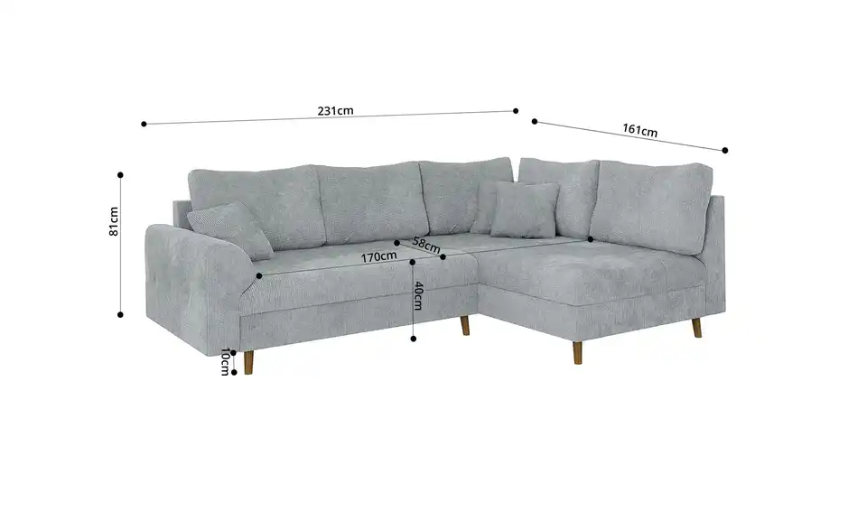 Ecksofa mit Hocker Trygve, Bemaßung