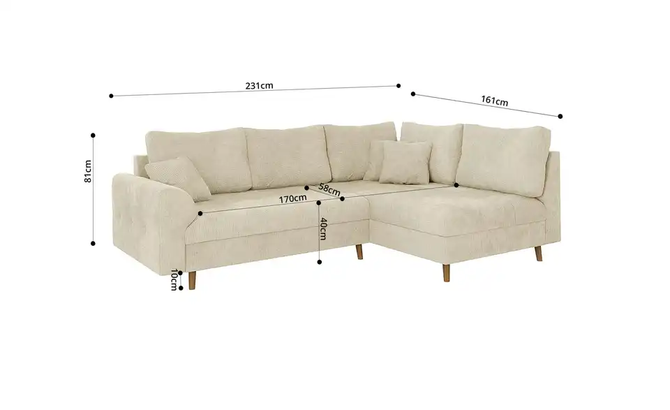 Ecksofa mit Hocker Trygve, Bemaßung