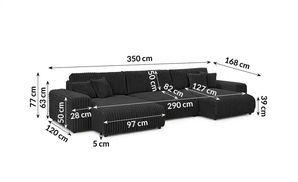 S-STYLE Wohnlandschaft Mollis, Bemaßung