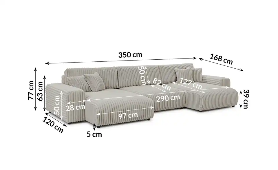S-STYLE Wohnlandschaft Mollis, Bemaßung