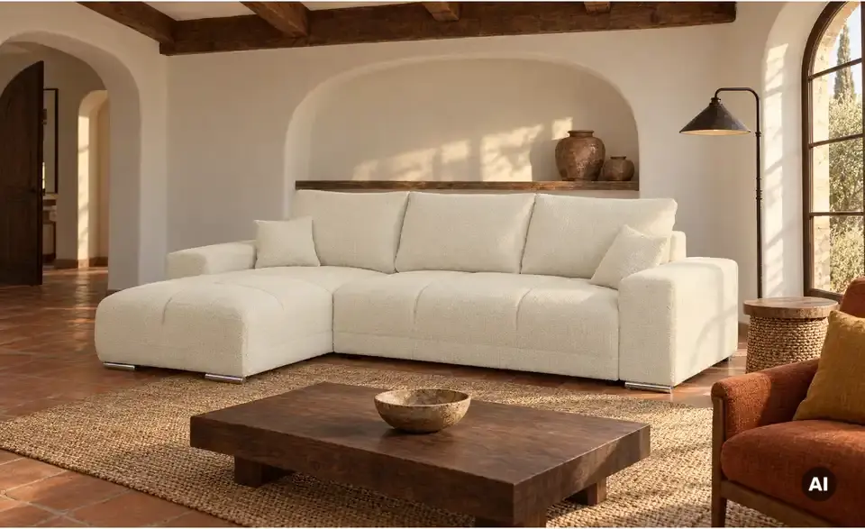 Ecksofa Barco mit Schlaffunktion, in Wohnsituation