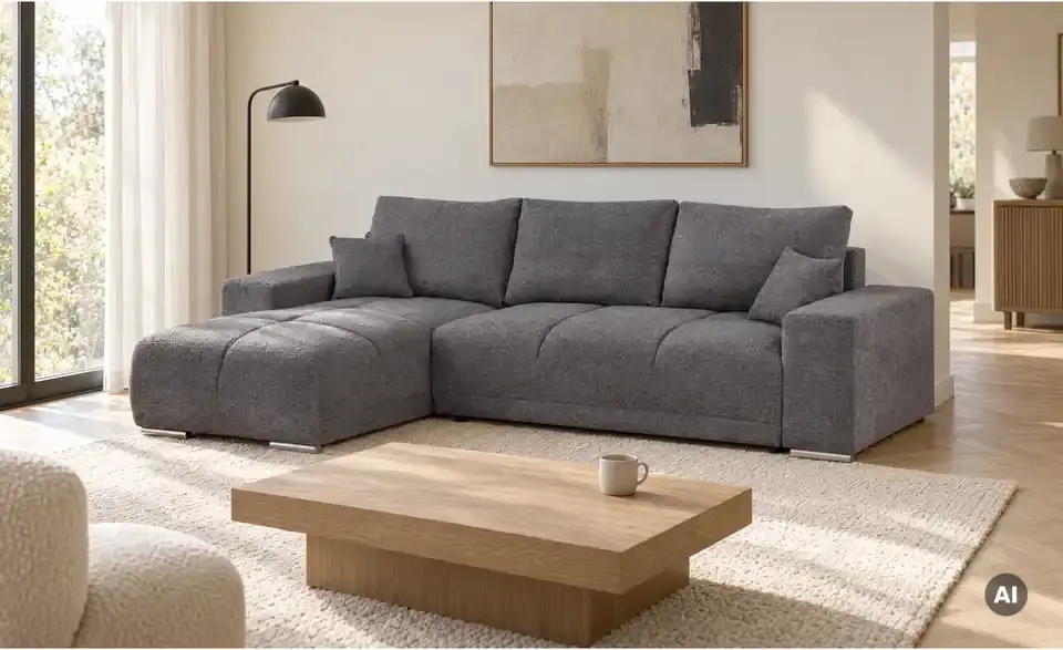 Ecksofa Barco mit Schlaffunktion, in Wohnsituation