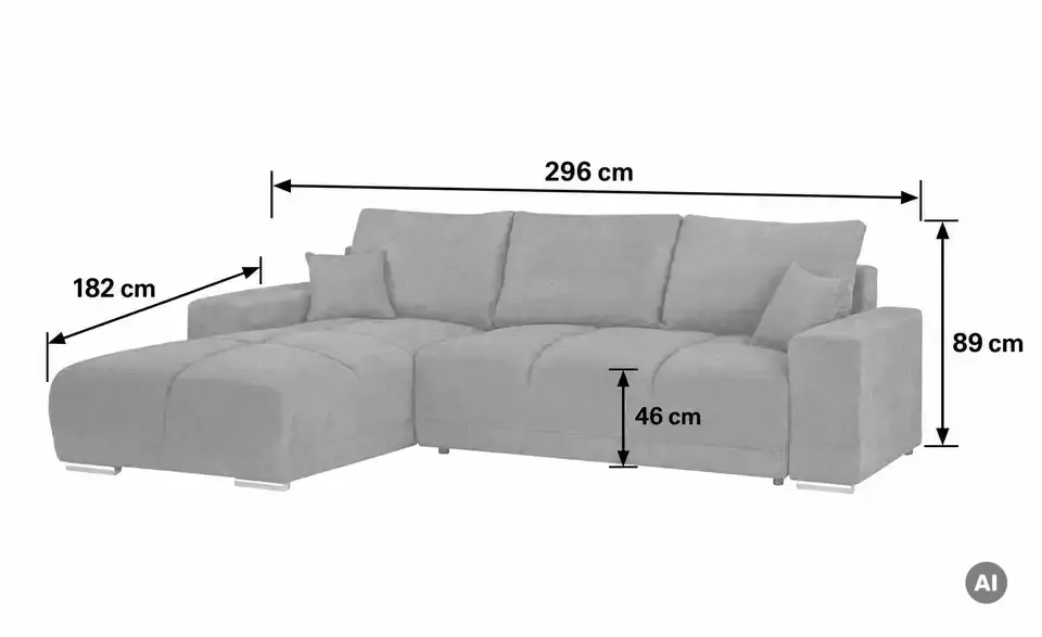 Ecksofa Barco mit Schlaffunktion, Bemaßung