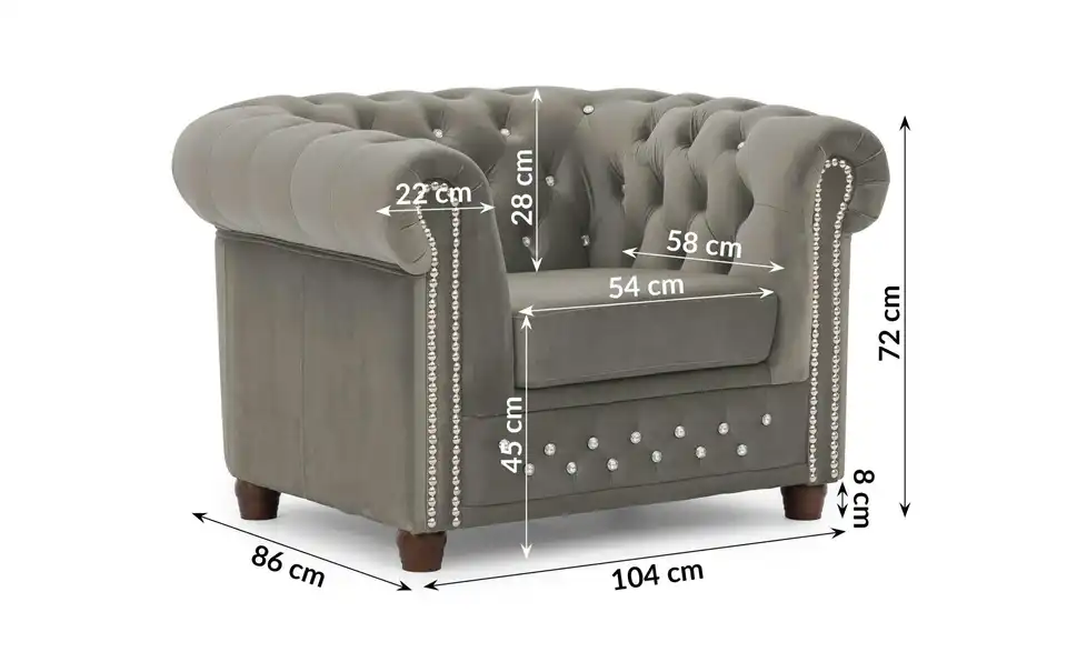 S-STYLE Chesterfield Sessel Cleo Blink, Bemaßung