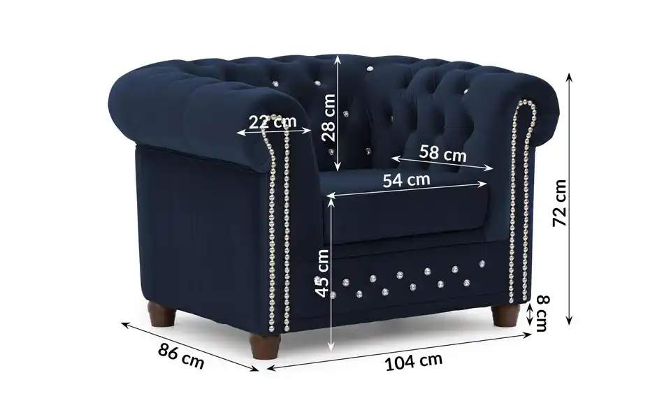 S-STYLE Chesterfield Sessel Cleo Blink, Bemaßung