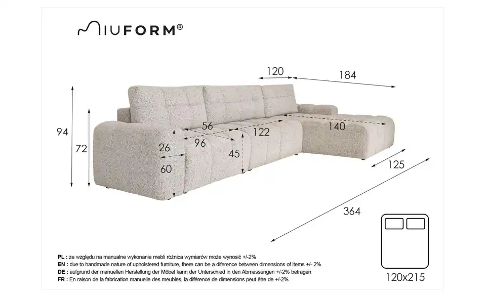 Miuform Wohnlandschaft, Bemaßung
