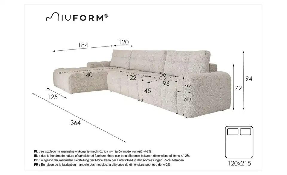 Miuform Wohnlandschaft, Bemaßung