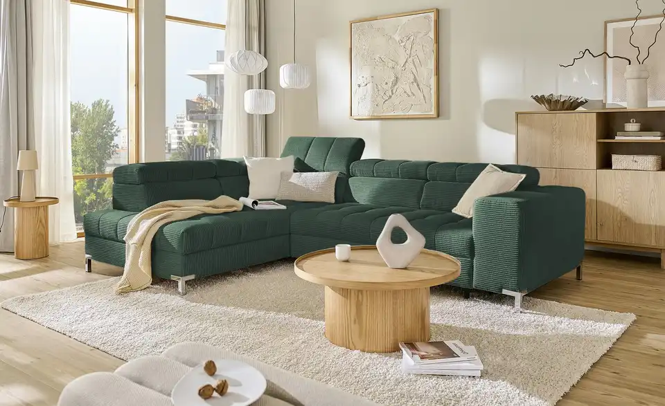Ecksofa Arte mit verstellbaren Kopfstützen, in Wohnsituation