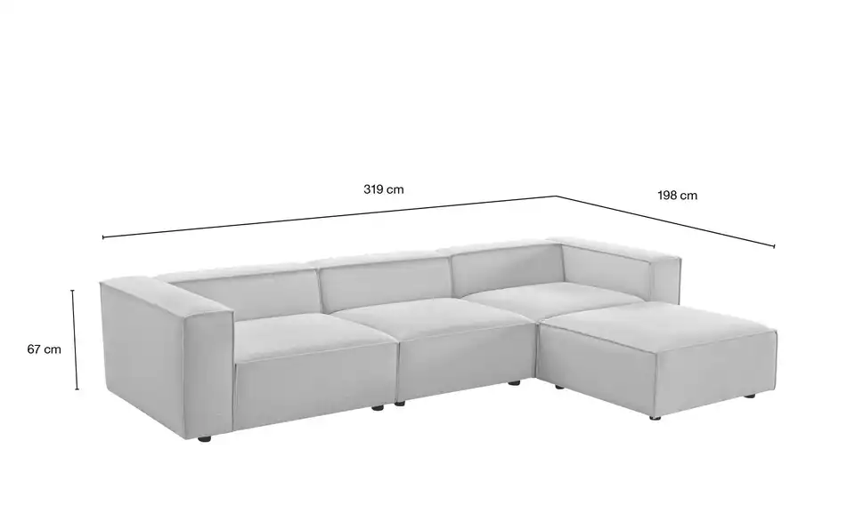 Big Sofa Sienna inklusive Hocker, Bemaßung