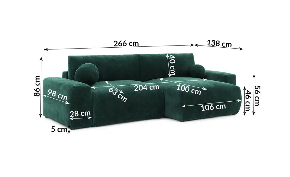 S-STYLE Ecksofa Puffy mit Schlaffunktion, Bemaßung