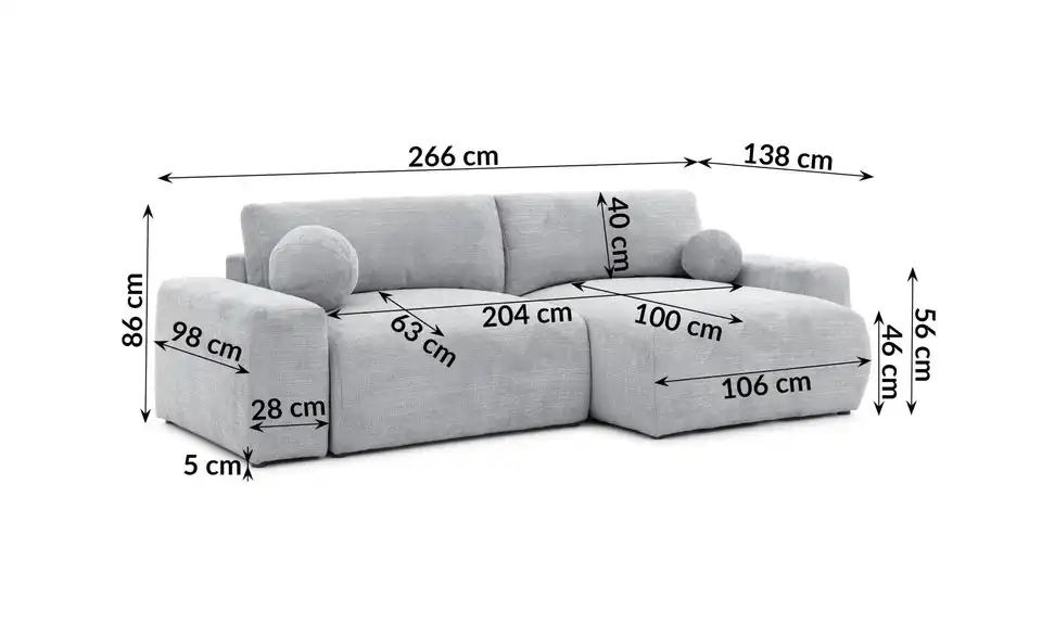S-STYLE Ecksofa Puffy mit Schlaffunktion, Bemaßung