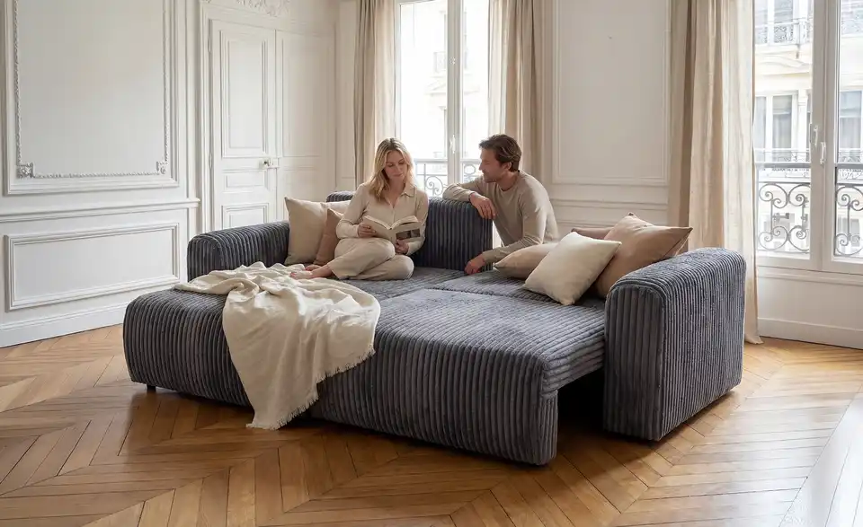 Ecksofa Henna mit Schlaffunktion, in Wohnsituation