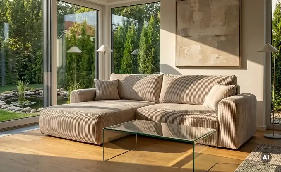 Ecksofa Henna mit Schlaffunktion, in Wohnsituation
