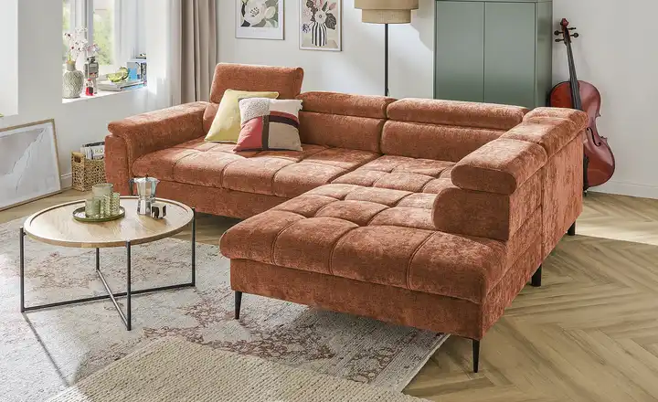 Couch Rostrot switch Ecksofa Denver | Erweiterte Funktion, Rostrot