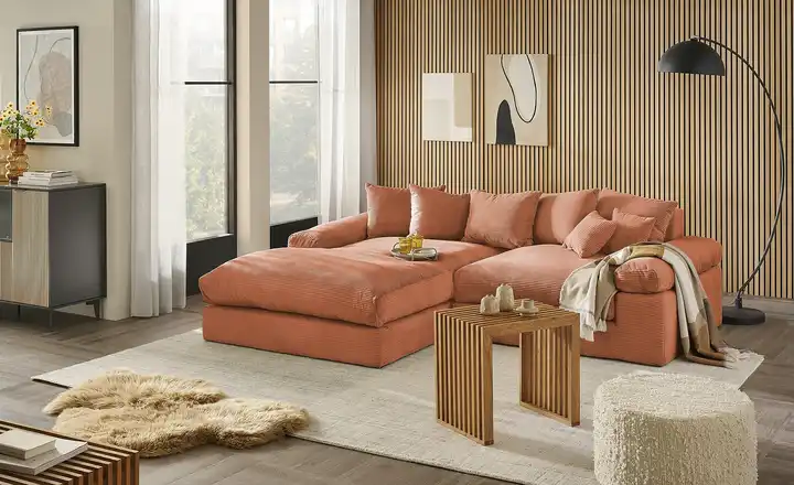 Couch Rostrot smart Ecksofa Lionore | Rostrot, Cordstoff
