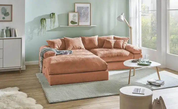 Couch Rostrot smart Ecksofa Lionore | Rostrot, Webstoff