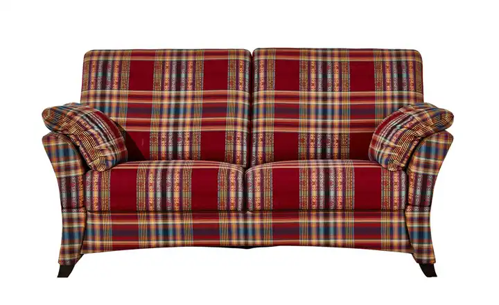  Sofa 2,5-sitzig, verstellbare Armlehnen rot/kariert - Webstoff Mikado