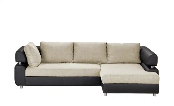 switch Ecksofa schwarz/beige - Kunstleder/Webstoff Panama