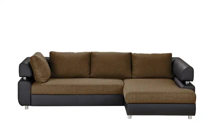 switch Ecksofa schwarz/braun - Kunstleder/Webstoff Panama