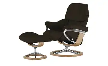 Stressless Relaxsessel mit Hocker braun - Leder Reno L Signature L Braun Eiche