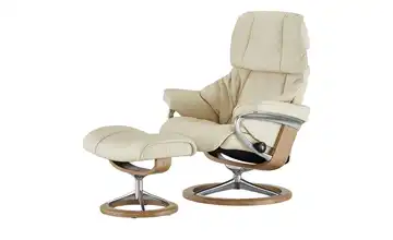 Stressless Relaxsessel mit Hocker creme - Leder Reno M Signature M Creme Eiche