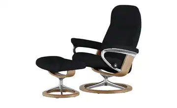 Stressless Relaxsessel mit Hocker schwarz - Leder Consul L Signature L Schwarz Eiche