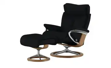 Stressless Relaxsessel mit Hocker schwarz - Leder Magic M Signature M Schwarz Eiche