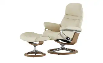 Stressless Relaxsessel mit Hocker creme - Leder Sunrise L Signature L Creme Eiche