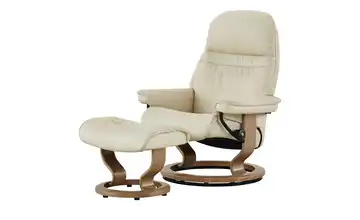 Stressless Relaxsessel mit Hocker creme - Leder Sunrise M Creme M Classic Eiche