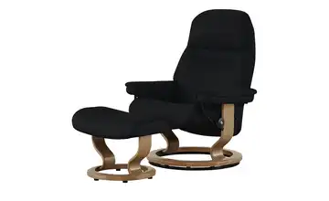 Stressless Relaxsessel mit Hocker schwarz - Leder Sunrise M Classic M Schwarz Eiche