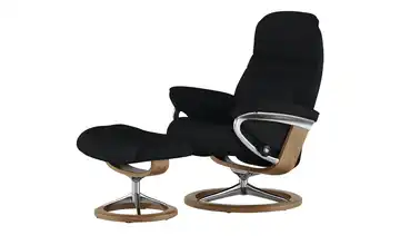 Stressless Relaxsessel mit Hocker schwarz - Leder Sunrise M Signature M Schwarz Eiche